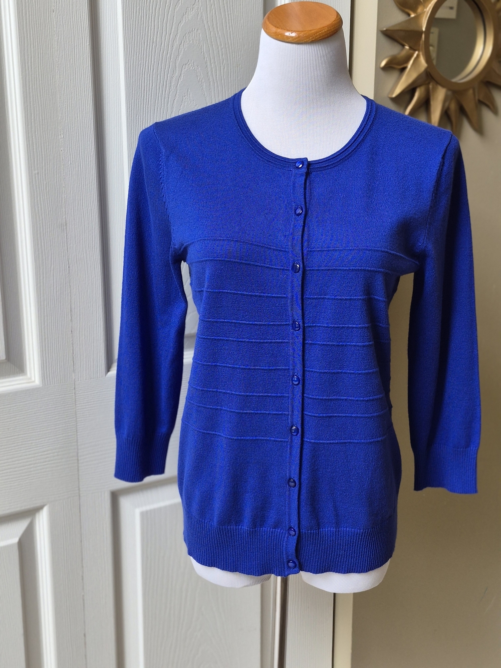 Royal Blue Women’s Button-Front 3/4 Sleeve Sweater Cardigan